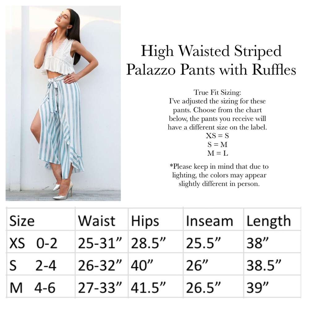 High Waisted Striped Palazzo Pants with Ruffles - Picture 8 of 8
